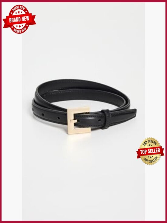 Gold-Tone Buckle Leather Fashion Belt, 0.5in Wide, Classic Style, Solid